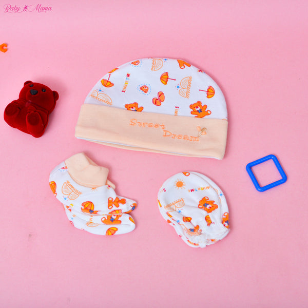 3 in 1 Set: Cap, Mittens, and Socks (Peach)